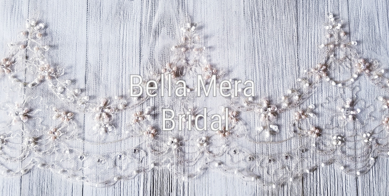 Elena Designs Wedding Veil Style E1184 - 120" Inches - Gold Embroidered - Champagne Beads - Pearls - Sequins