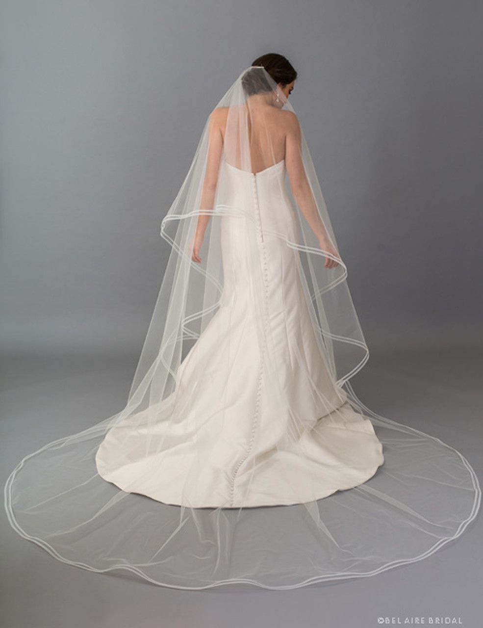 Bel Aire Bridal Veils V7405C - 2-tier foldover cathedral veil with narrow horsehair.