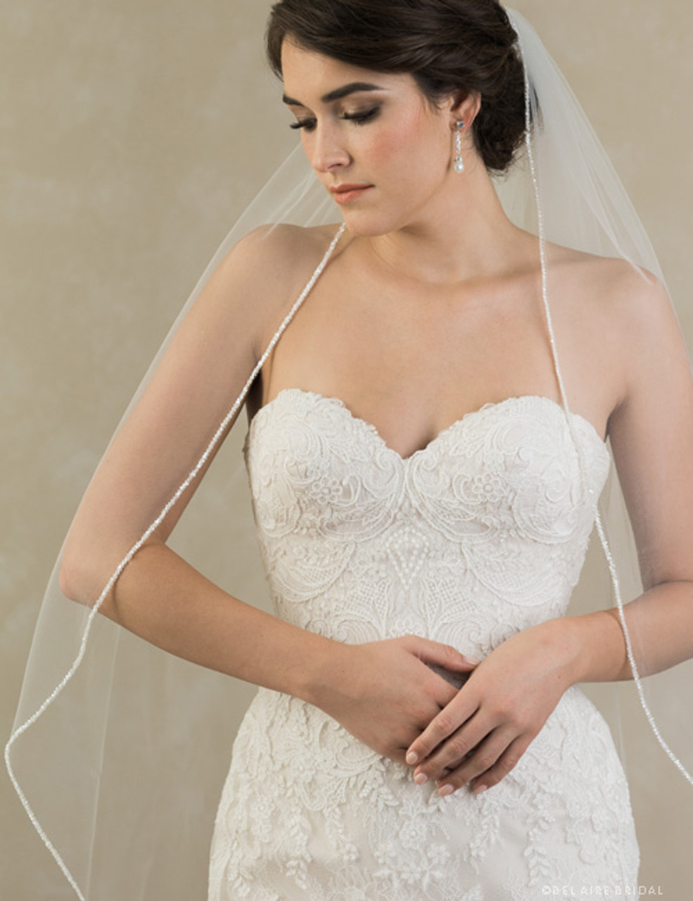 Bel Aire Bridal Veils V7383 -  1-tier fingertip veil with frosted bead edge