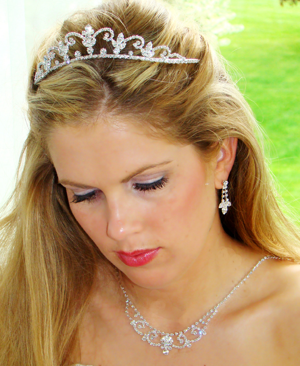Crystal Bridal Necklace Earring & Tiara Set NE 7200 & HP 7098