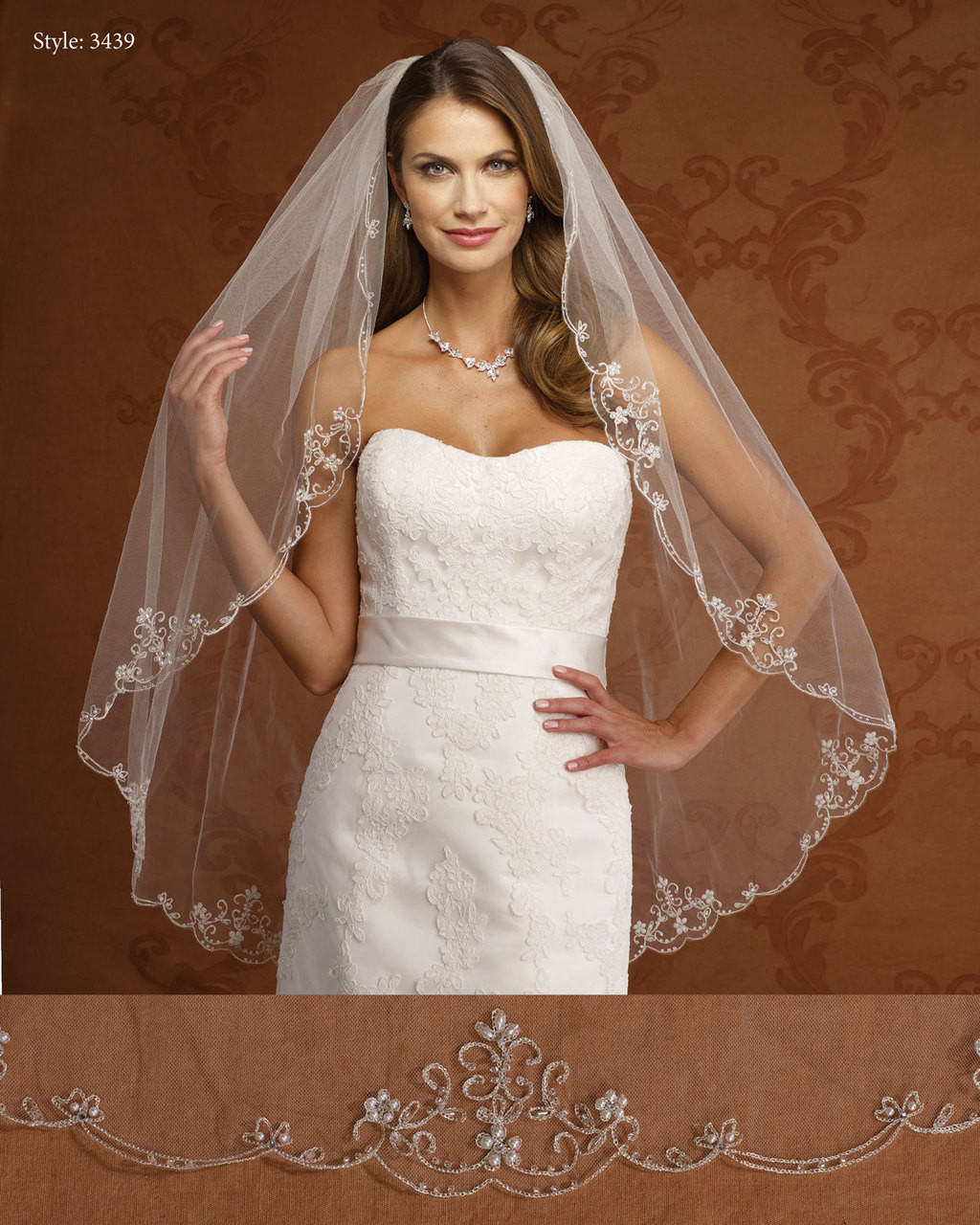 Marionat Bridal Veils 3439- Silver Embroidery with Pearls-The Bridal Veil  Company