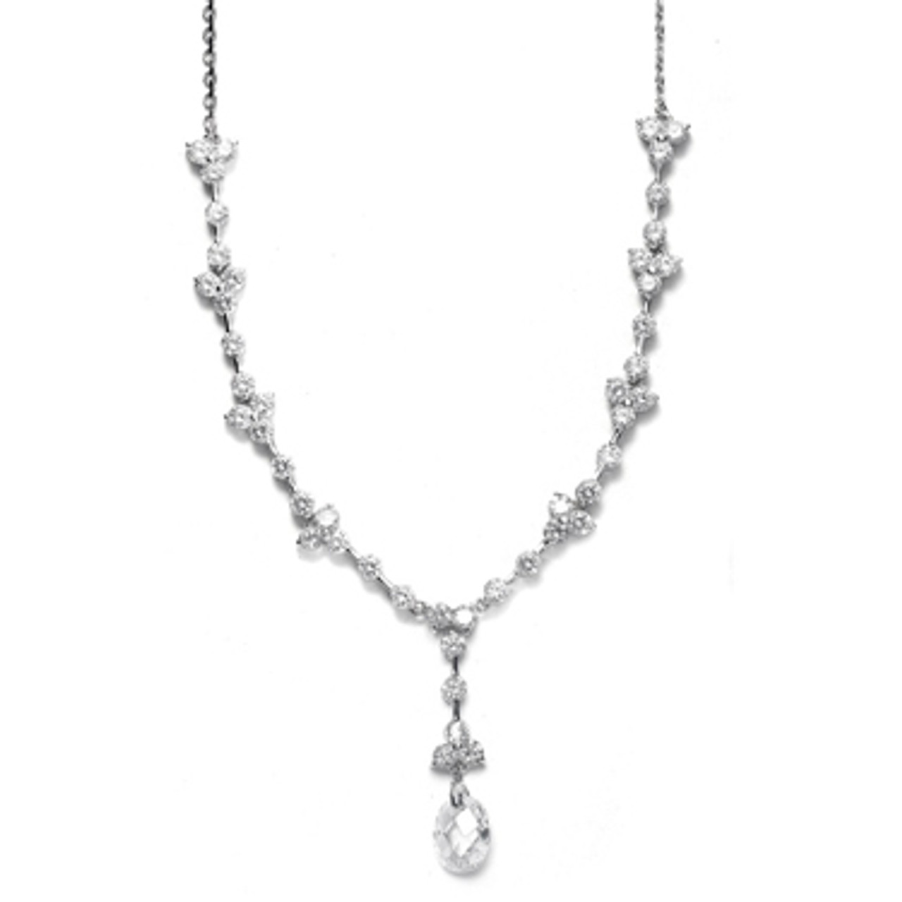 Mariells CZ Bridal Necklace with Faceted Crystal Drop 340N