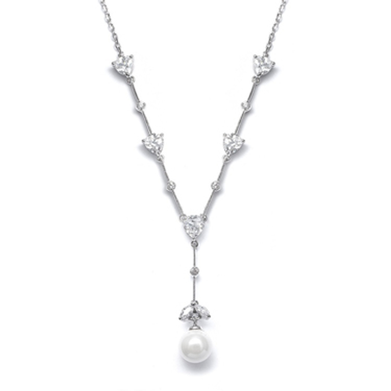 Mariells CZ Trillions "Y" Necklace with Pearl N080