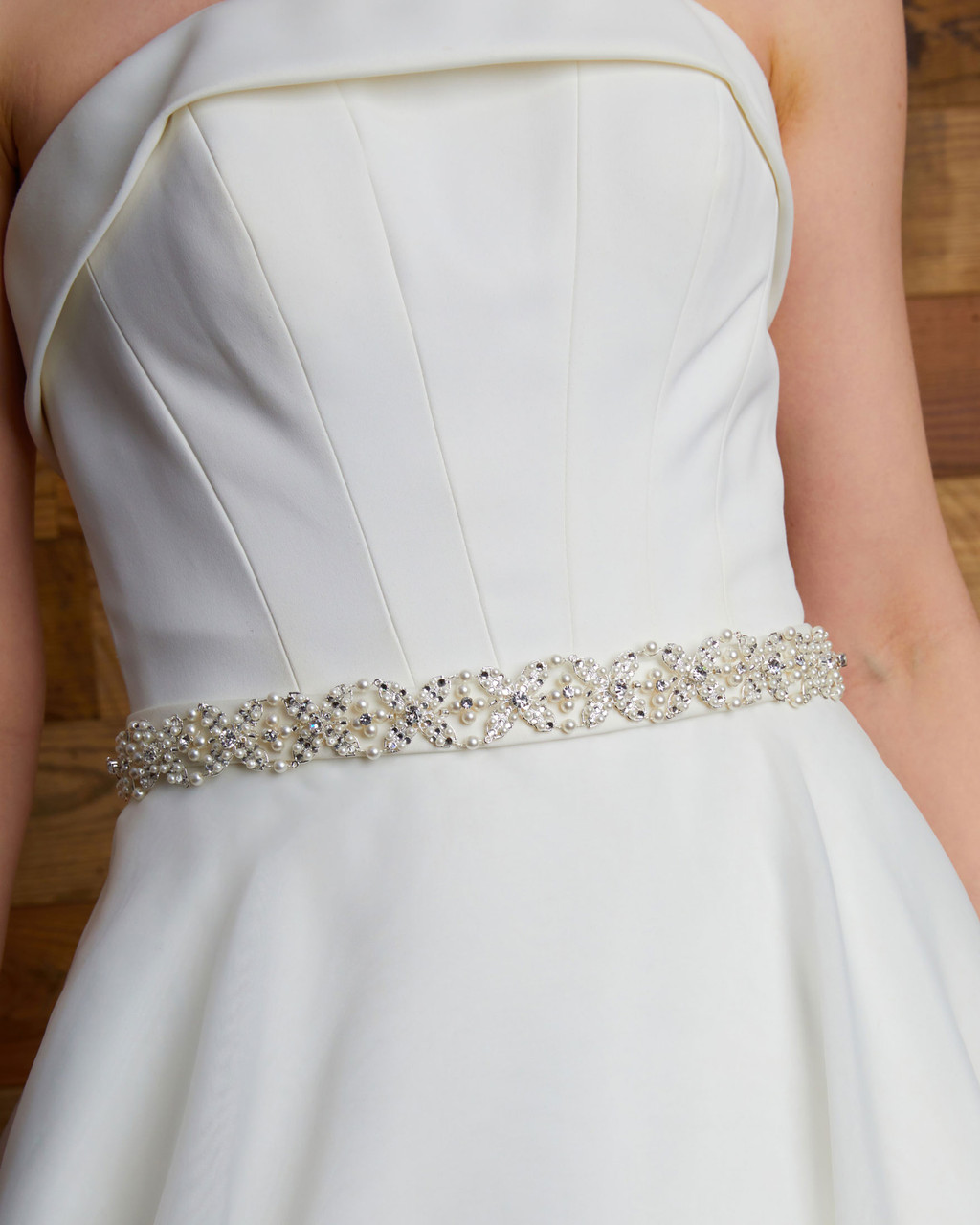 Marionat Bridal Belt 1138 - Rhinestone and pearl wired belt