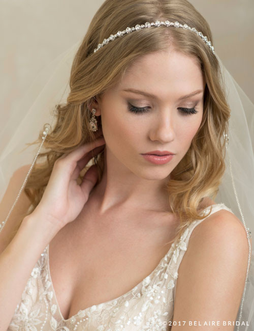 Bel Aire Bridal 6794 - Narrow Rhinestone Tie Headband - Quick Ship Silver