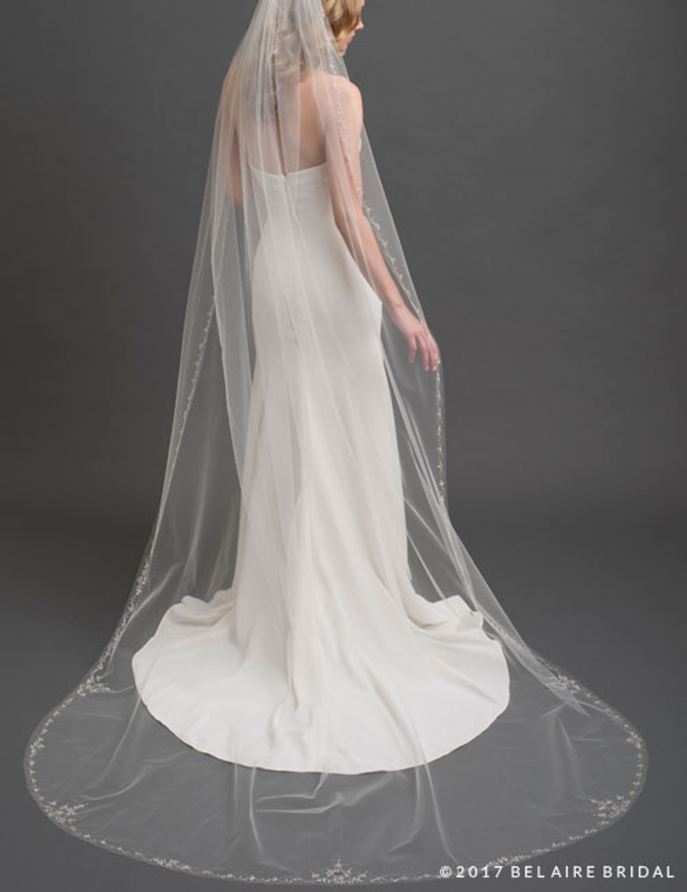 Bel Aire Bridal Veils - V7434C- 1-tier cathedral veil with sparkling design  of marquise rhinestones