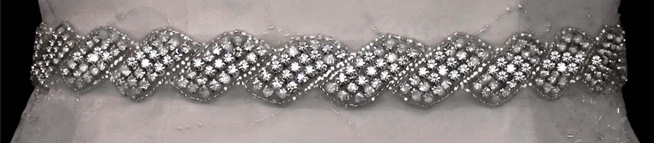 Noelle & Ava Collection - Rhinestone twisted rope design with bugle beads outline sash belt/hair band - 65