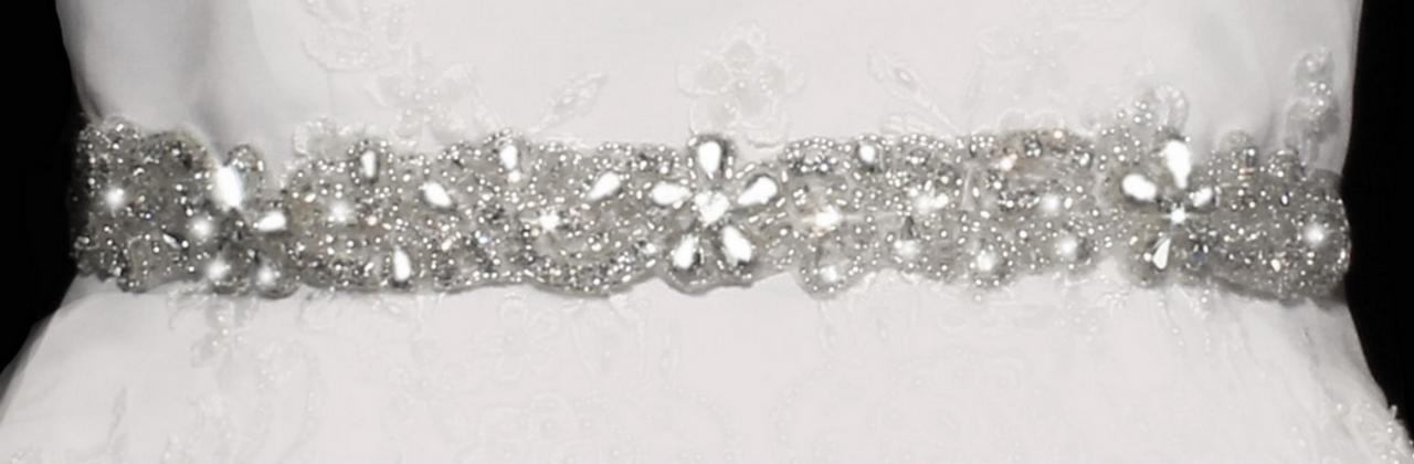 Noelle & Ava Collection - Floral design belt/head band/choker with pear shaped rhinestone, round rhinestones, seeds and bugle bdads - 25