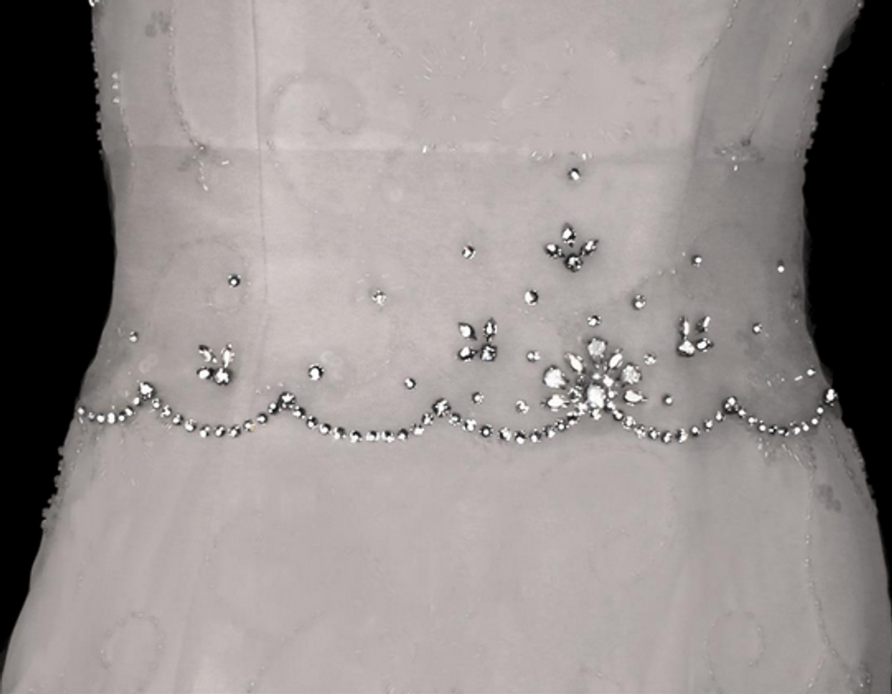 Noelle & Ava Collection - Tulle 3.5"x 19" hair wrap of rhinestone scattered flower patterns on rhinestone waves - 28