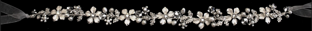 Noelle & Ava Collection - Charming trendy floral soft sash belt of hand-wired fresh water pearls, crystals,Rhinestone encrusted leaves, flowers - 23