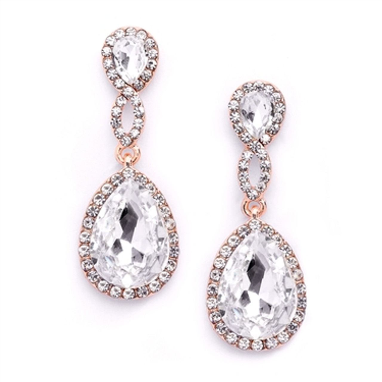 Divine Rose Gold Cubic Zirconia and Teardrop Pearl Earrings