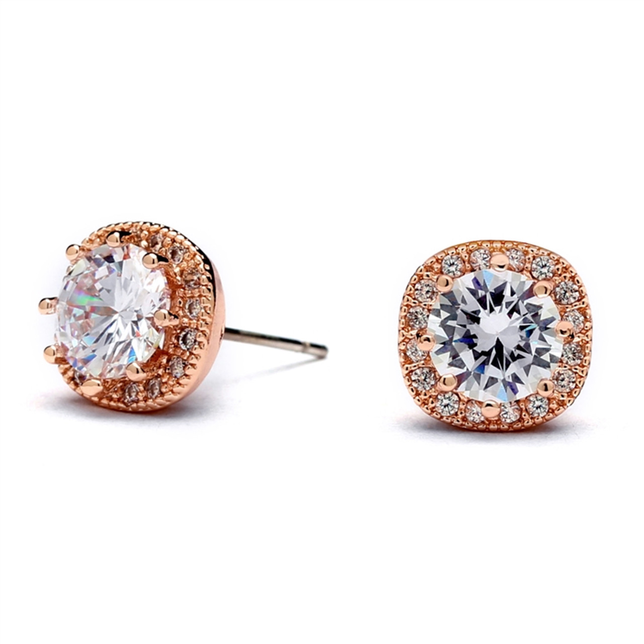 Mariell Cubic Zirconia Cushion Shape 10mm Halo Stud Earrings with Round Cut Solitaire 4556E-RG
