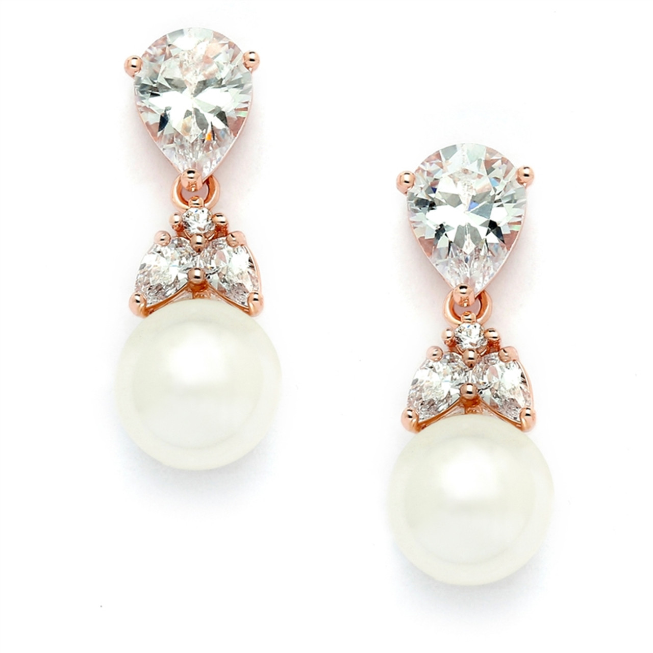 Mariell Top-Gold CZ Bridal Earrings with Pears and Pearl Drops  4490E-I-RG