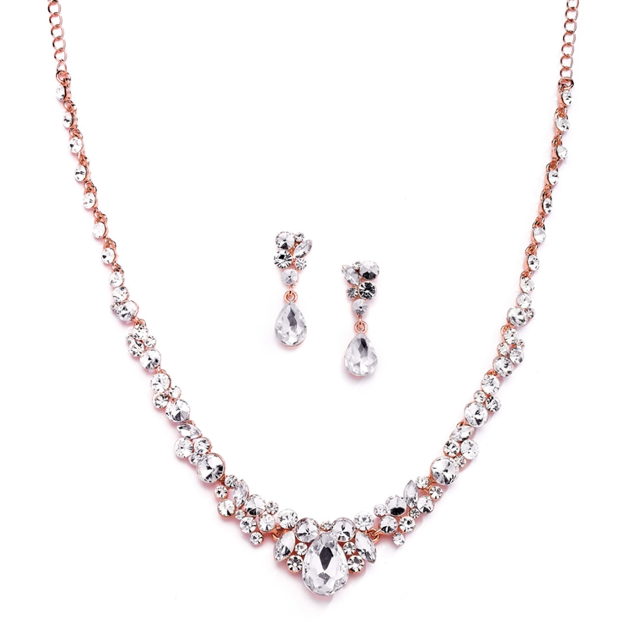 Mariell Regal Rose Gold Crystal Bridal or Prom Necklace & Earrings Set  4192S-RG