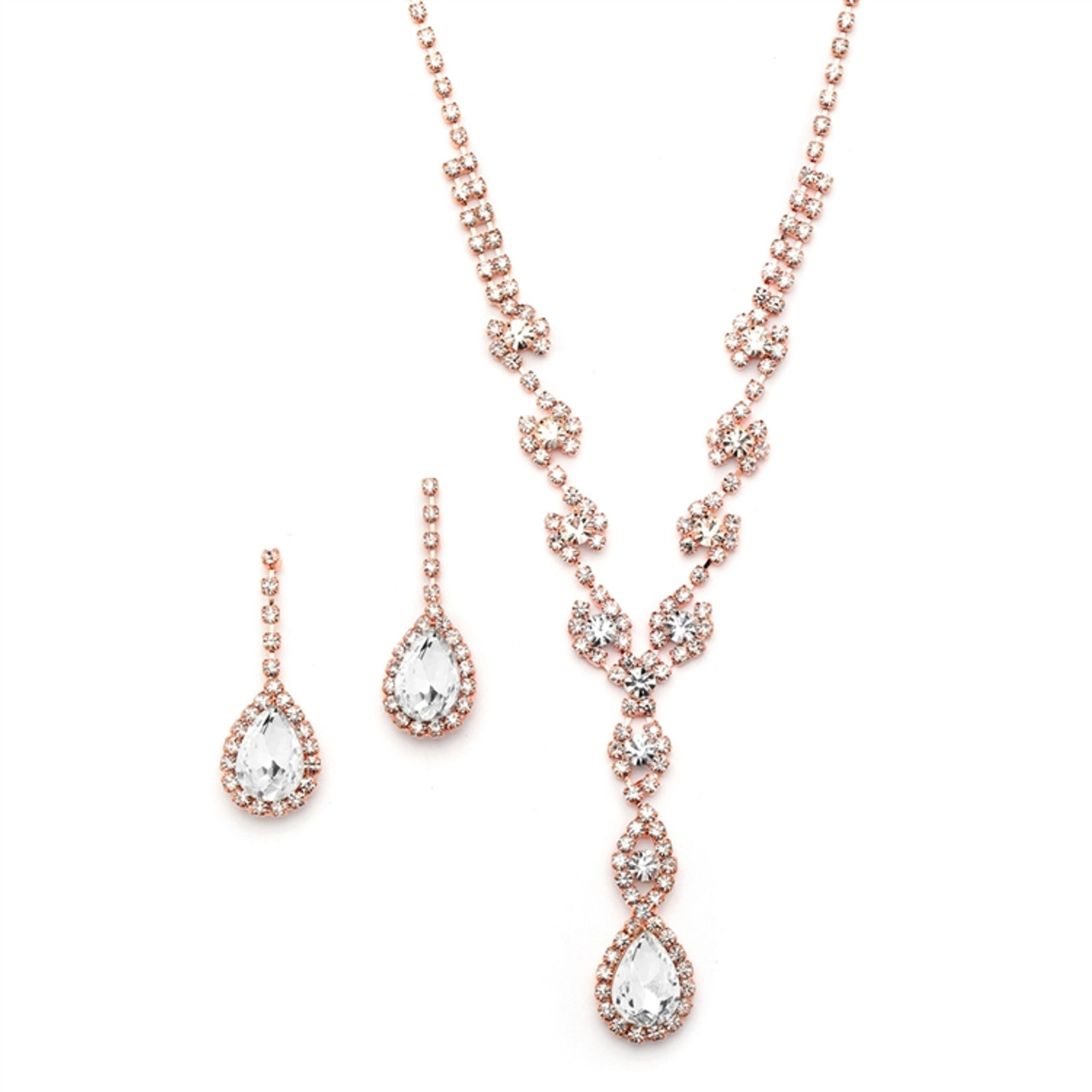 Mariell Dramatic Rhinestone Prom or Wedding Necklace Set with Pear Drops 4231S-RG