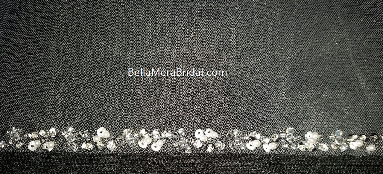 Noelle & Ava Collection -  120 Inches - Stunning Veil Of Double Twisting Line With Rhinestones, Beads, Pearls And Sequins - Royal