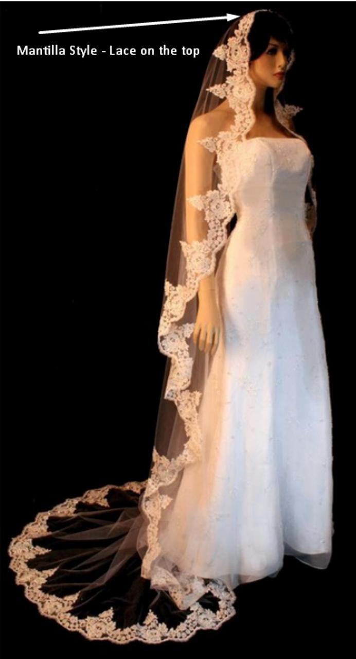 Noelle & Ava Collection -  120 Inches - Alencon Lace Floral Design Accented With Silver Thread, Sequins, Silver Bugle Beads And Seed Beads - Royal