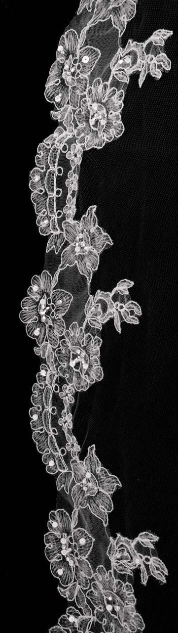 Noelle & Ava Collection -  108 Inches - Dreamy Laced Translucent Flower Design Accented With Beads, Bugle Beads And Sequins - Cathedral