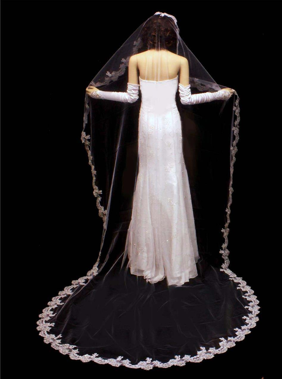 Noelle & Ava Collection -  108 Inches - Dreamy Laced Translucent Flower Design Accented With Beads, Bugle Beads And Sequins - Cathedral