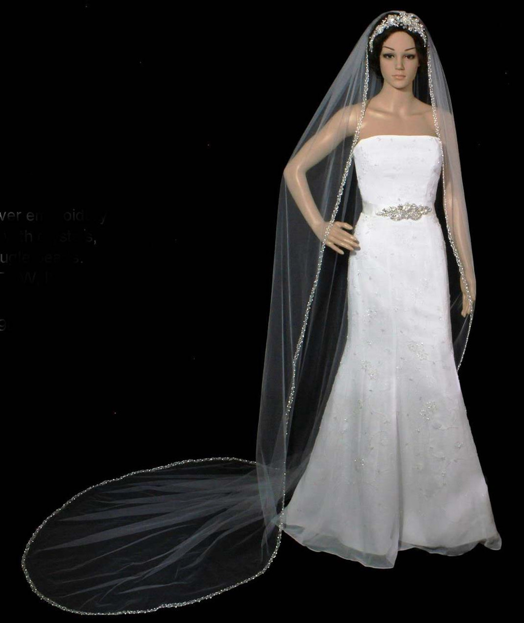 Noelle & Ava Collection -  108 Inches - Graceful Design Of Silver Embroidery Heavily Adumbrated With Crystals, Rhinestone And Bugle Beads