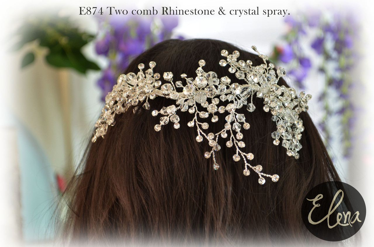 Elena Designs Headpiece E874 - Two Comb Spray With Rhinestones & Crystals