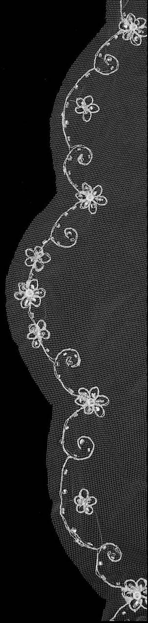 Noelle & Ava Collection - 36" Inches - Courteous Couture Veil Of Silver Thread Scalloped Cut With Crystal Centered Flower Decorated With Silver Bugle Beads & Seed Beads On Petals