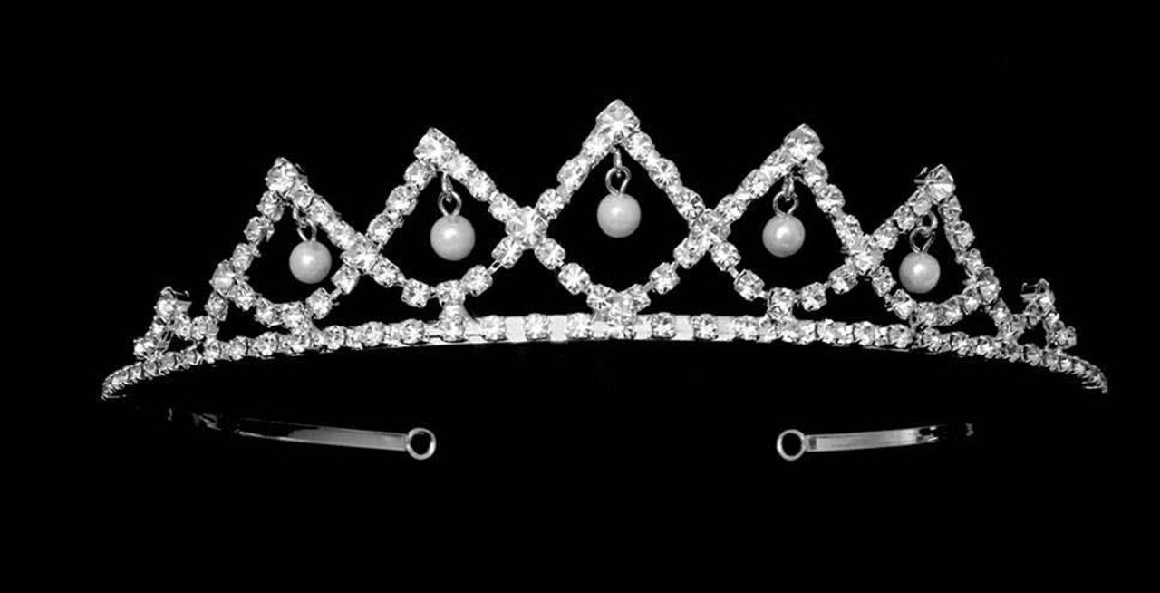 Noelle & Ava - Rhinestone Tiara With Dangling Pearls