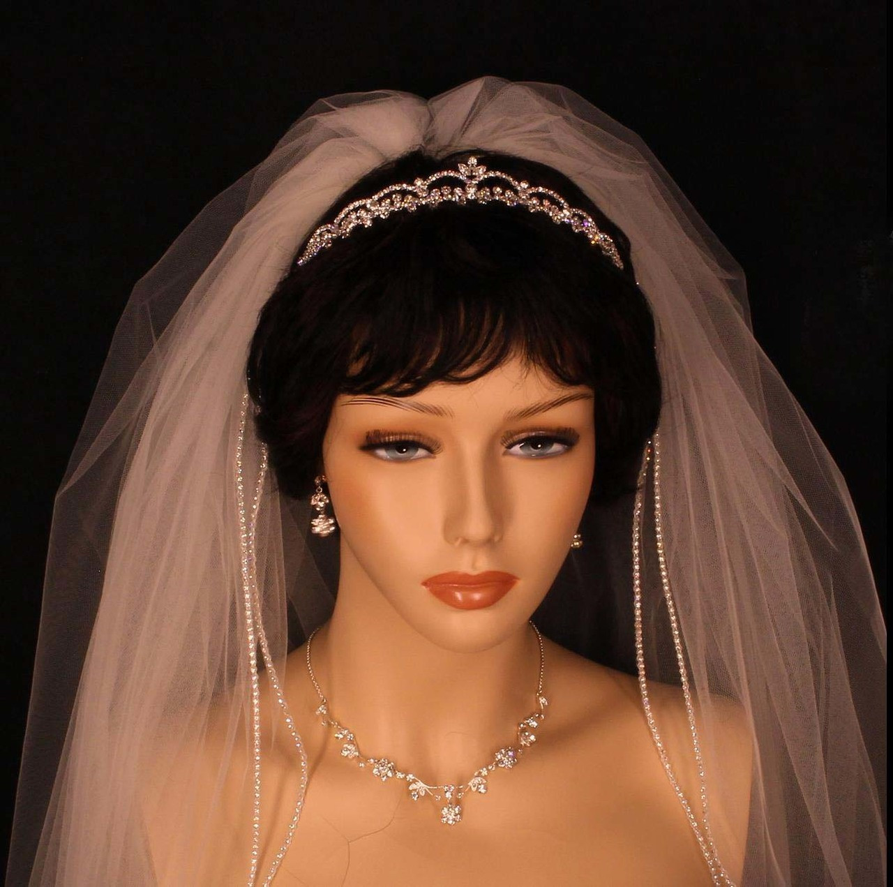 Noelle & Ava - Artistically Crafted Scalloped Rhinestone Tiara With Arches On Stone Arcs. With Triple Marquise Center Crest