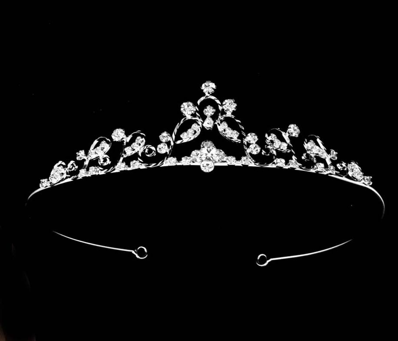 Noelle & Ava - Enlivening Rhinestone Tiara With Rhinestone Flower And Accent Stones On Uplifting Striped Wire Loops