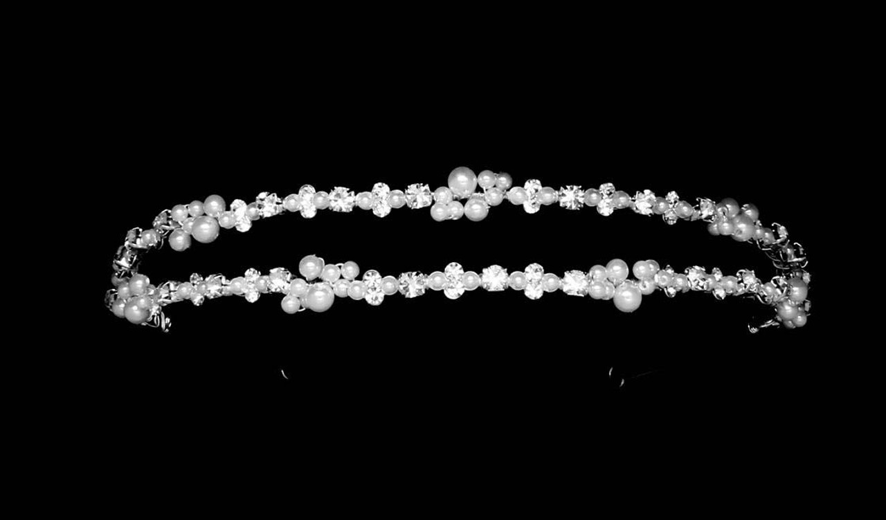Noelle & Ava - 7/8"H - Fashionable Astutely Designed Hand-Wired Double Band Of Mixed Rhinestones And Pearl Clusters