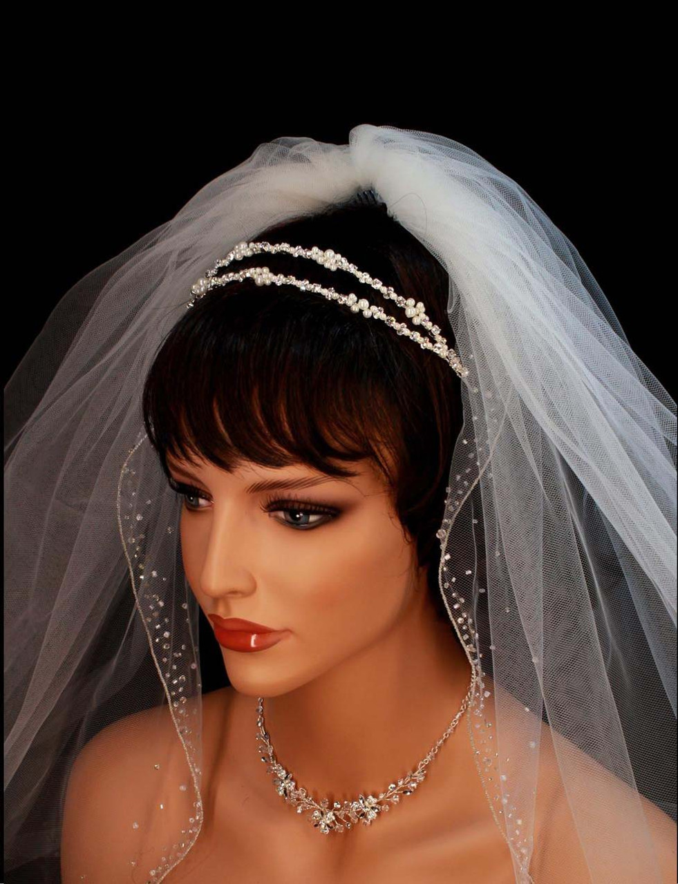 Noelle & Ava - 7/8"H - Fashionable Astutely Designed Hand-Wired Double Band Of Mixed Rhinestones And Pearl Clusters