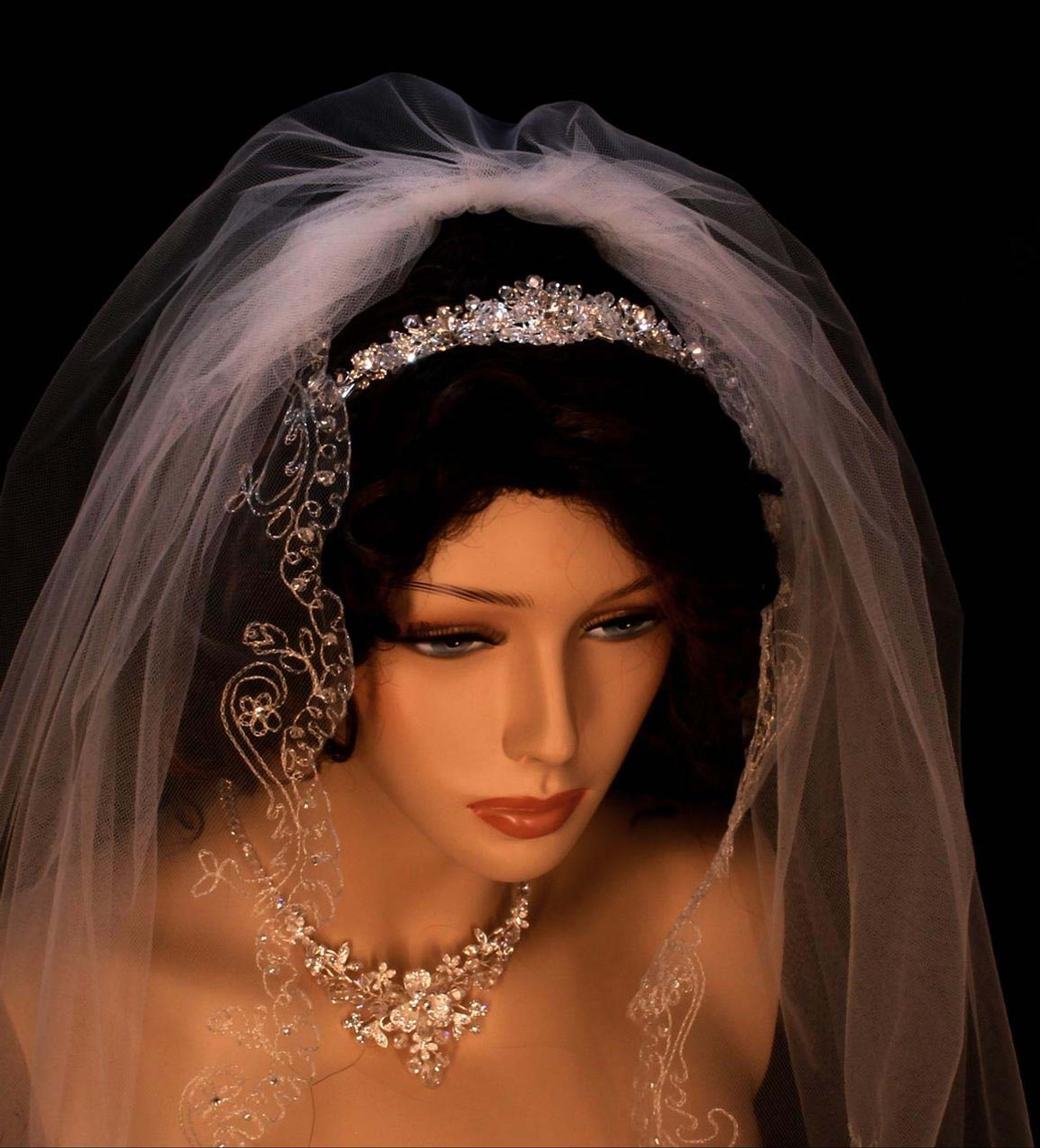 Noelle & Ava - 1-1/4"H - Enchanting Tiara Of Rhinestone Flowers Nested In Hand-Twisted Crystal Corrals, With Bugle Tube & Seed Loop Accents