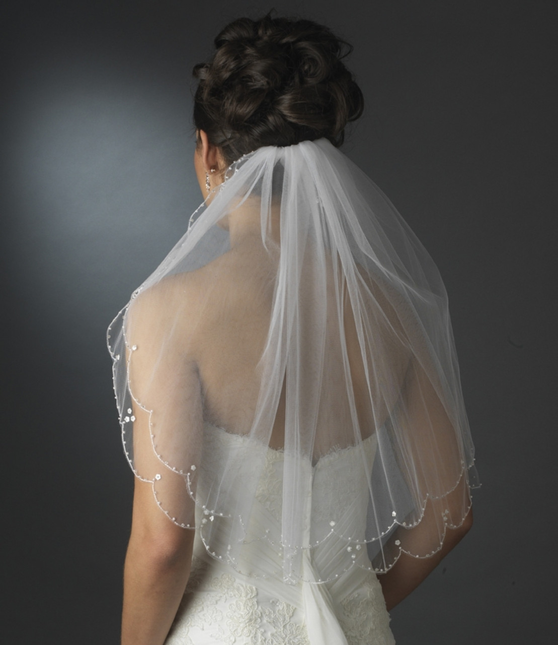 Double Layer Flowergirl Scalloped Pencil Edge Veil Style 007 w/ Scattered Flower Pearls