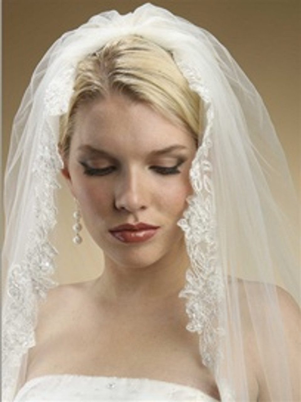 Alencon Lace Embroidered Mantilla Wedding Veil
