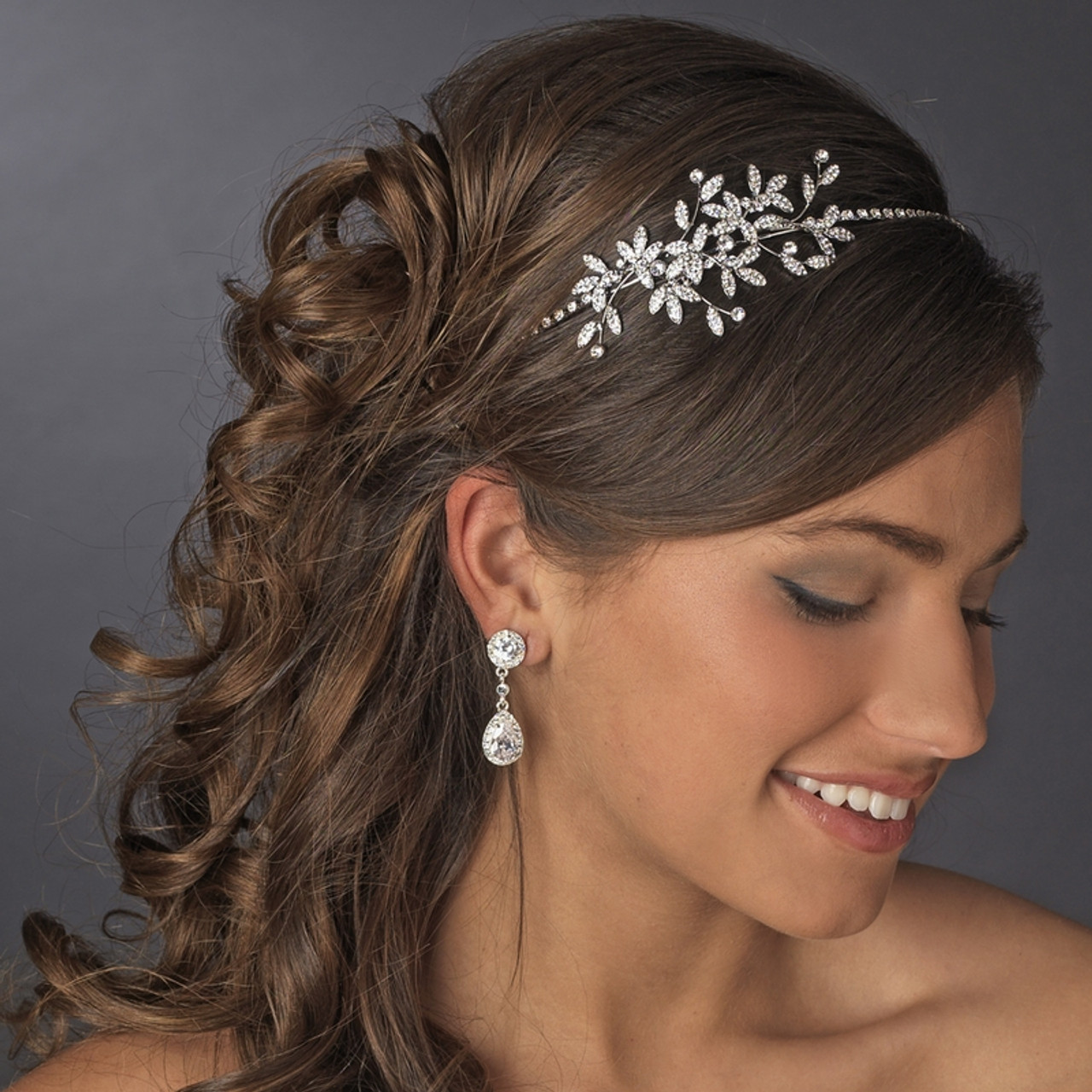 Vintage Side Accented Bridal Vine Headband w/pave rhinestones
