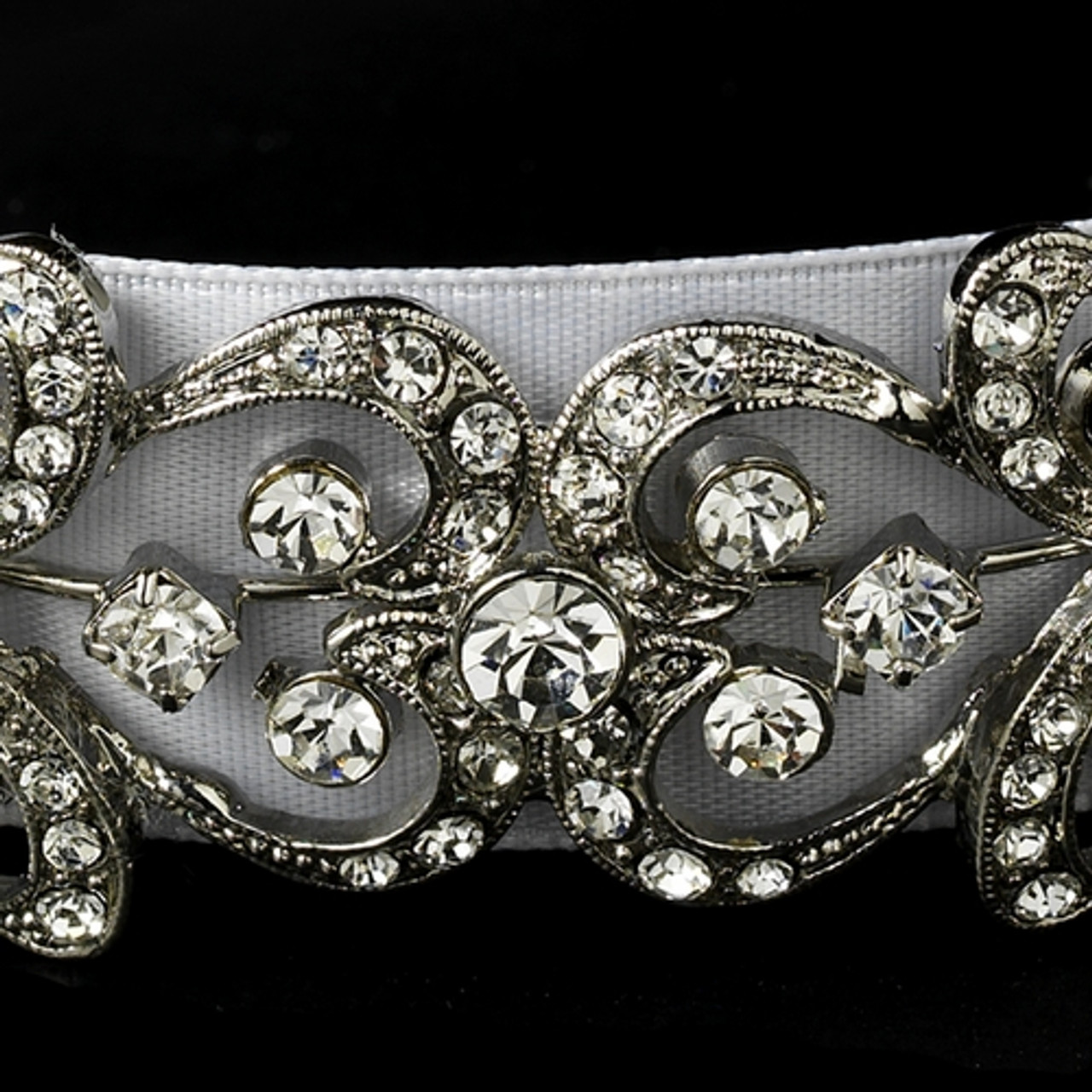 6683 Antique headband with metal leaves and rhinestones