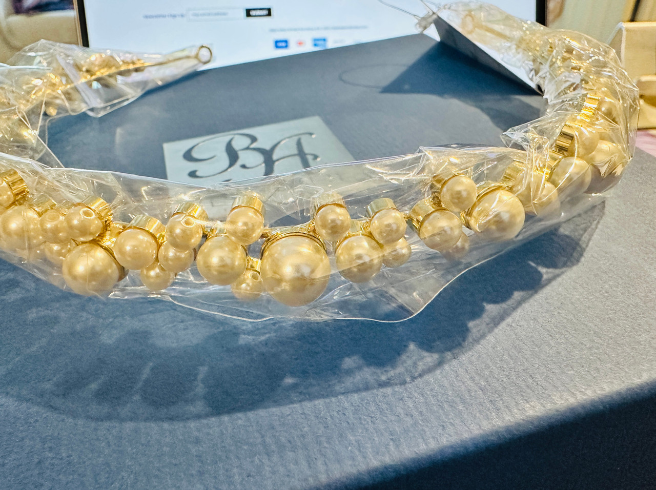 Bel Aire Bridal 2276 Gold Pearl Headband - Quick Ship (2276 - Quick Ship)