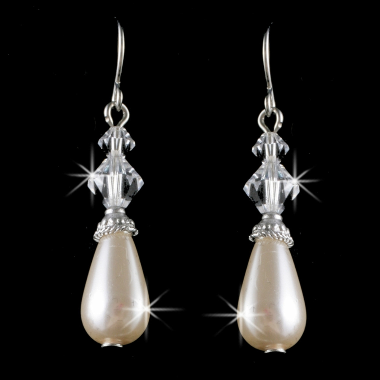 Elegant Silver/Clear Ivory Lariat Back Drop Necklace & Earring Set