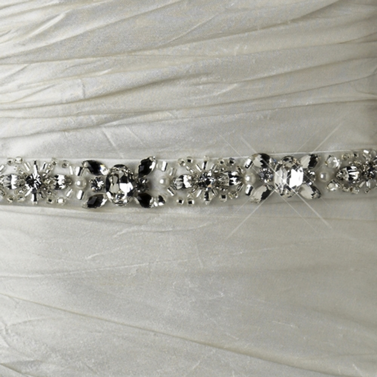 Pearl, Rhinestone & Bugle Beaded Bridal Sash Belt 44