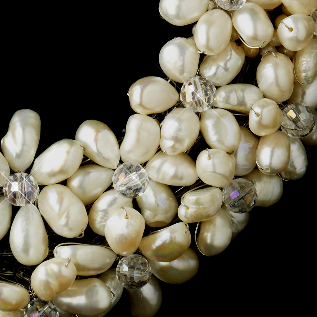 Silver Ivory Freshwater Floral Pearl & Crystal Necklace 8774