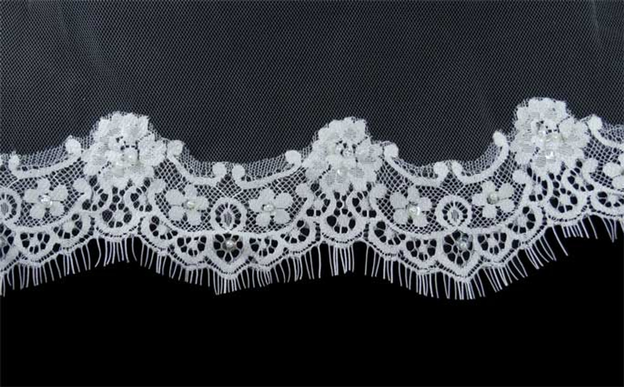LC Bridal Style V2245-398-Fingertip Chantilly Lace Veil