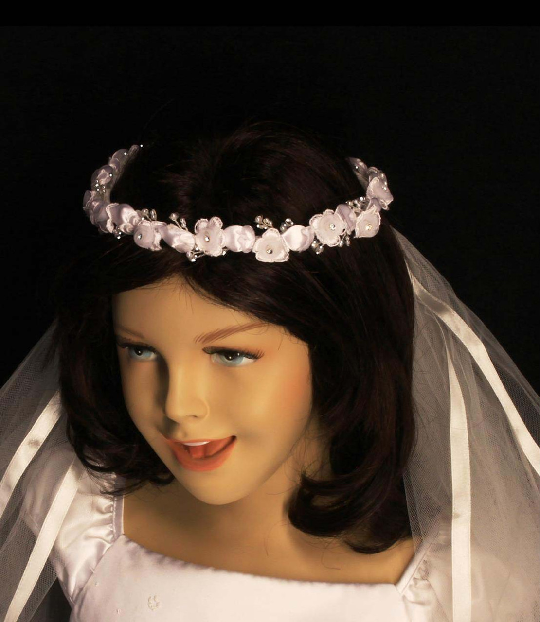 Noelle & Ava - Rhinestone Centered Lace Flower With Chiffon Flower Heart, Accented With Floating Pearls, Bugle Beads And Sequins