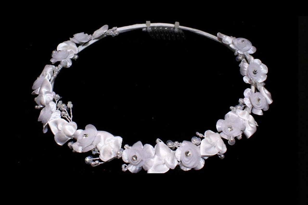 Noelle & Ava - Rhinestone Centered Lace Flower With Chiffon Flower Heart, Accented With Floating Pearls, Bugle Beads And Sequins