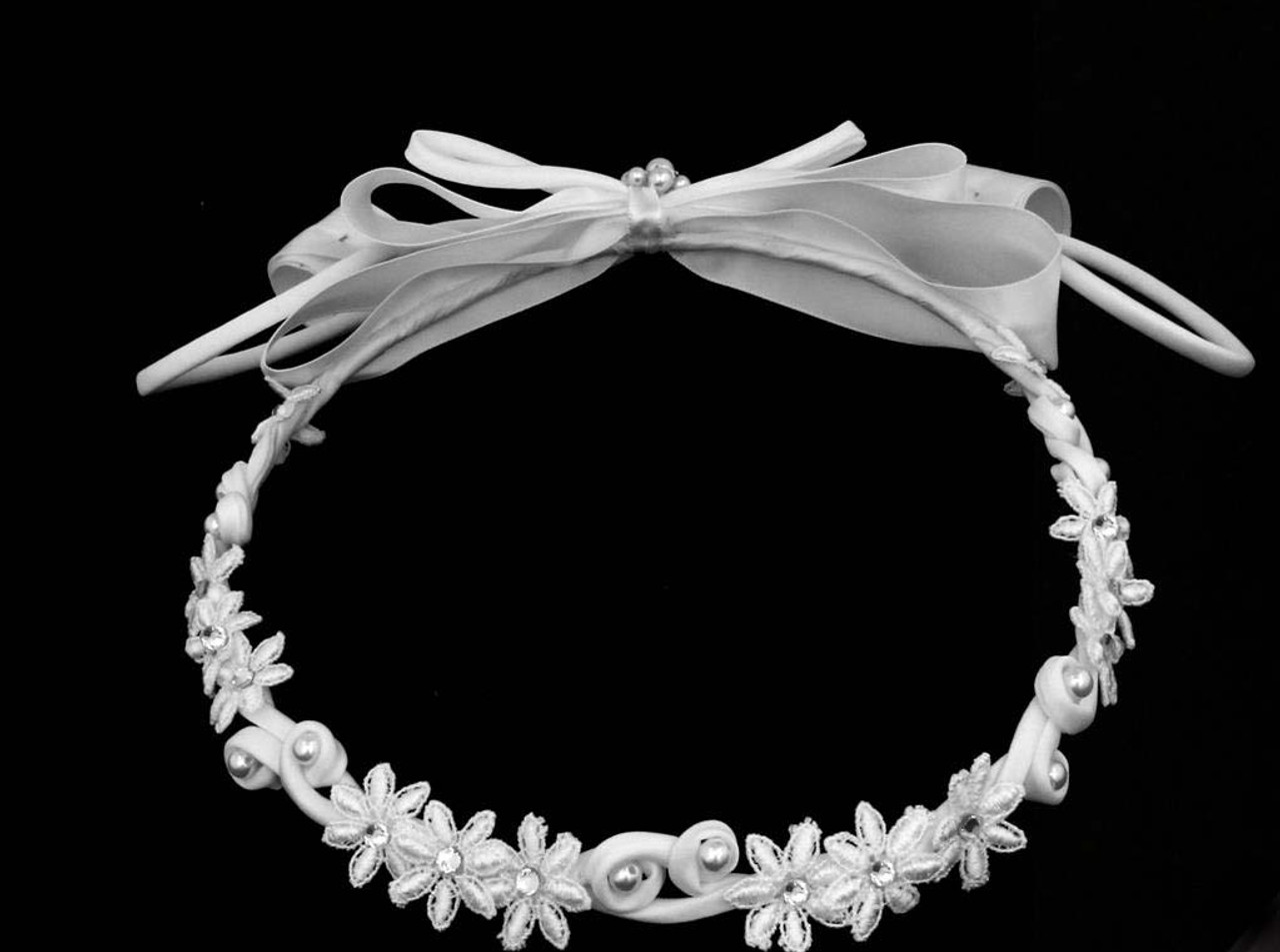 Noelle & Ava - Laced Flowers With Rhinestone Center And Satin Tube With Pearl Accents