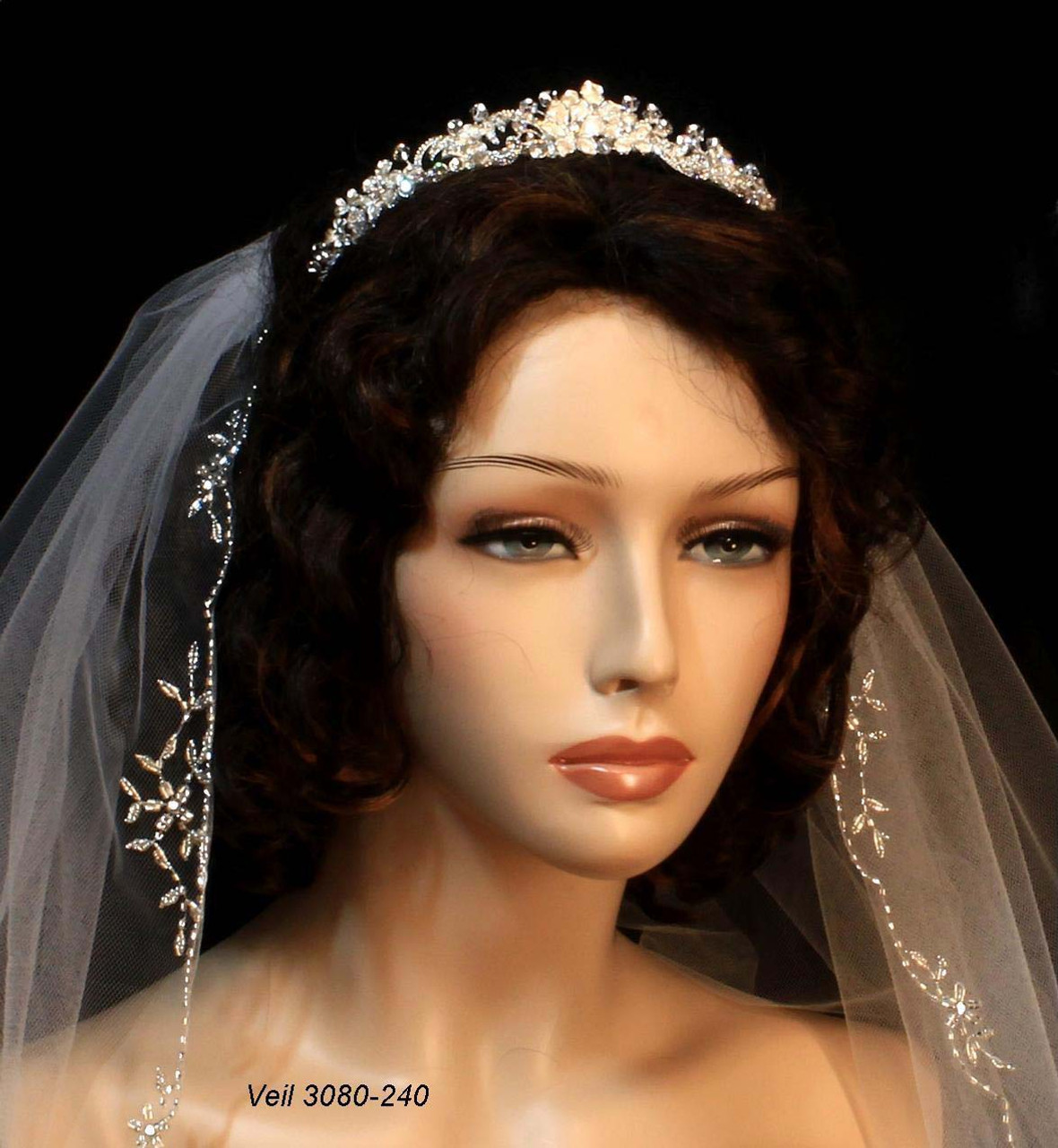 Noelle & Ava - Artistic Floral Design Tiara With Rhinestone Encrusted Swirls & Floating Crystals