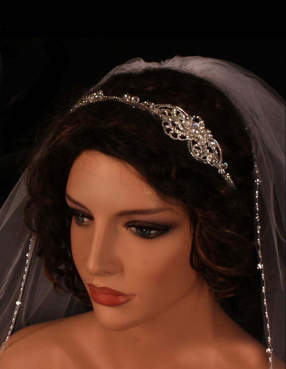 Noelle & Ava - Tasteful Dimensional Side Band Of Sophisticated Crystals, Rhinestones And Bugle Beads Swirls Design