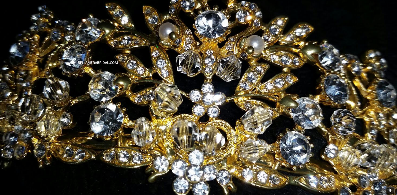 Noelle & Ava - Rhinestone Floral Tiara With Floating Hand Wired Crystals, Pearls And Rhinestone Encrusted Leaves