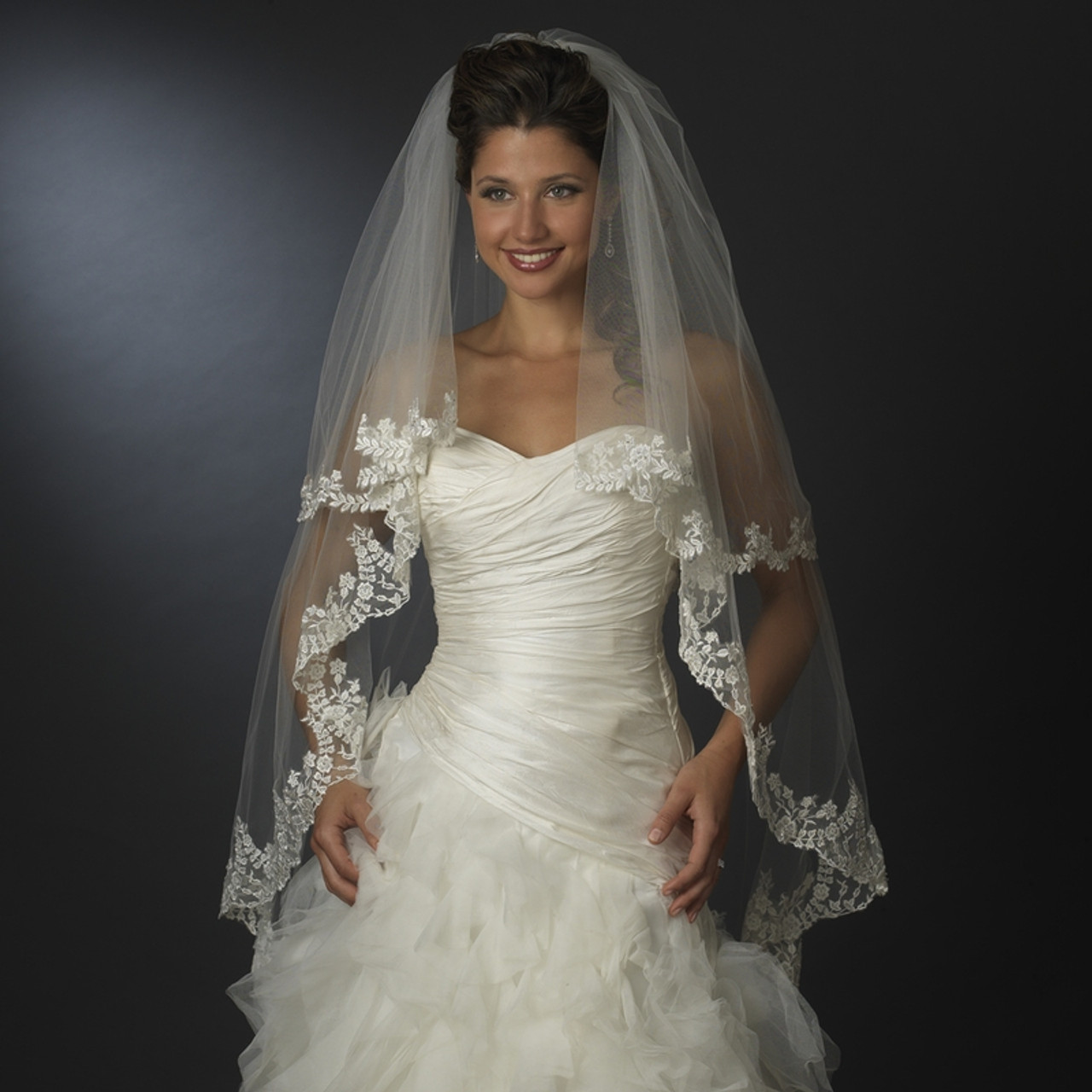 Fingertip Length Two-Tier Veil with Scallop Edge