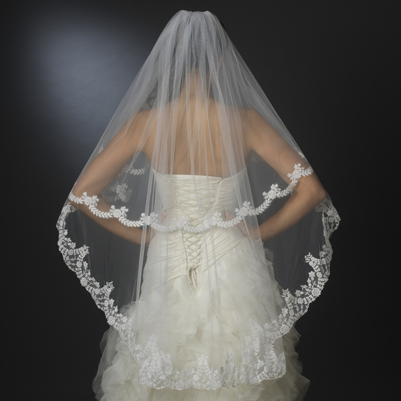 Embroidered Lace Wedding Veil Fingertip Length Veil - VQ