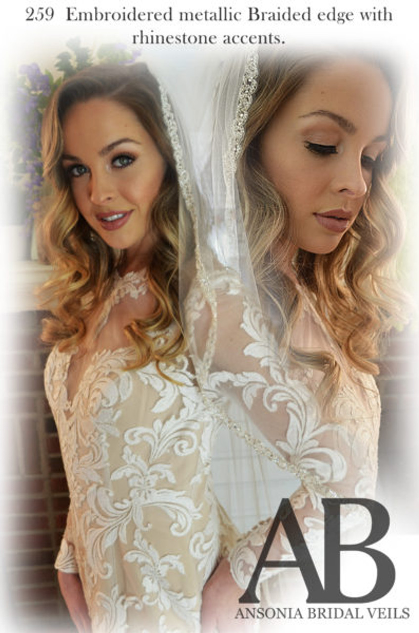 Ansonia Bridal Veil Style 259- Silver Bugle Beads - Two Tier Beaded Edge Veil